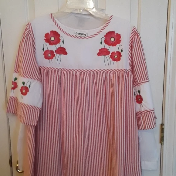 Expressions vintage inspired 100% cotton patio dress in red and white size  large